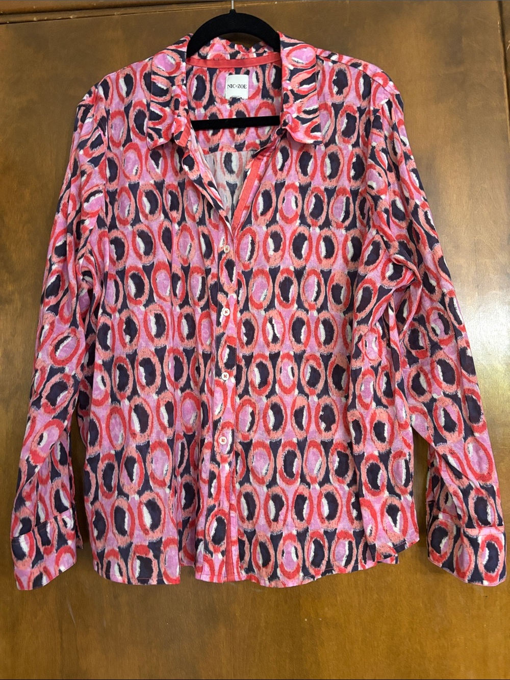 NIC+ZOE Pink and Black Abstract Print Button-Down Shirt Large